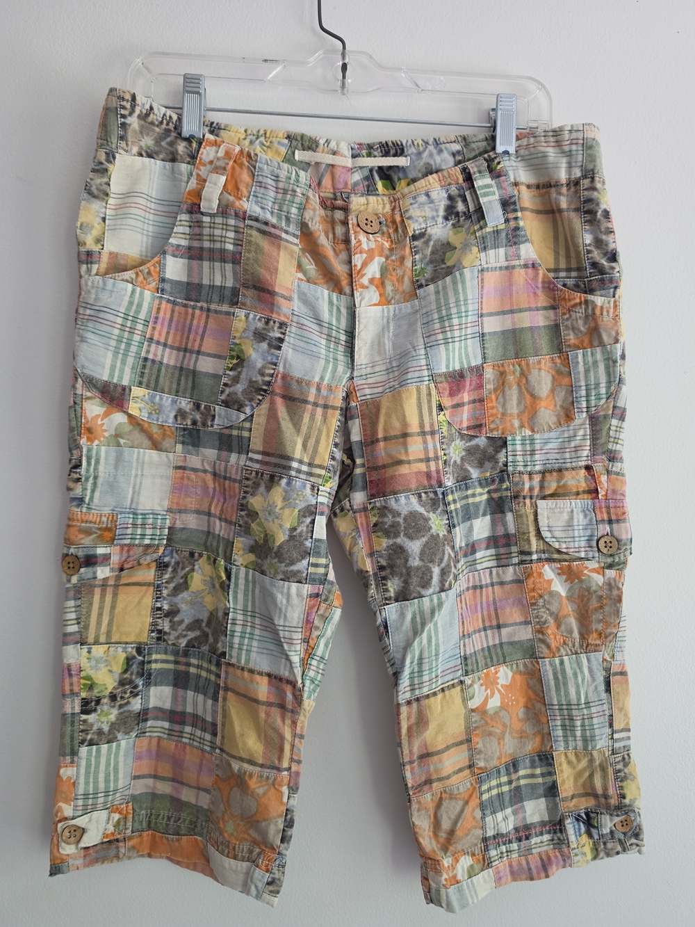 Tailor Vintage Patchwork Plaid Multi-Color Cargo Bermuda Madras Shorts 8 Y2k - Picture 2 of 8